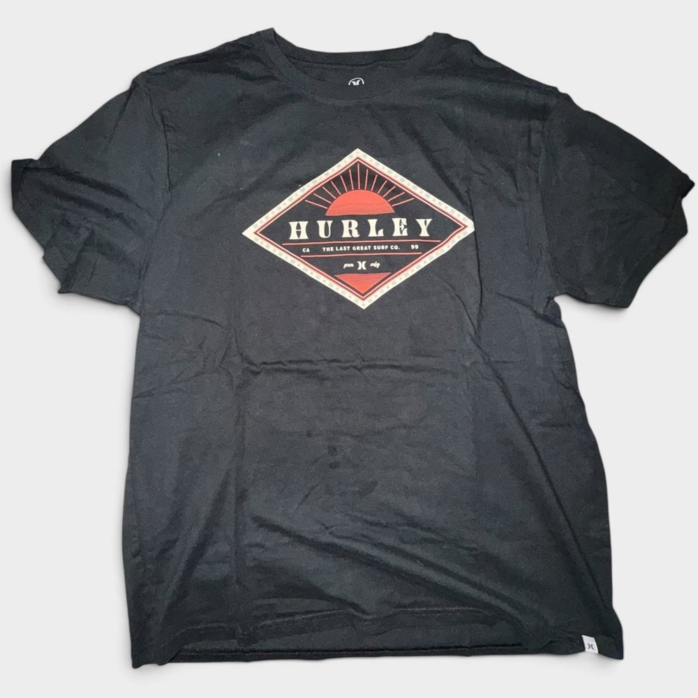 Hurley Mens Black Graphic T-Shirt Large The Last Great Surf Co Sunset Logo Tee